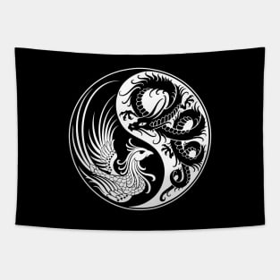 White and Black Dragon Phoenix Yin Yang Tapestry