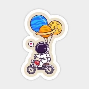 Cute Astronaut Riding Motorcycle With Planet Balloon Cartoon Magnet