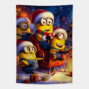 Merry Minions: Festive Christmas Art Prints Featuring Whimsical Minion Designs for a Joyful Holiday Celebration! Tapestry