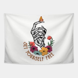 Set yourself free floral skeleton Tapestry