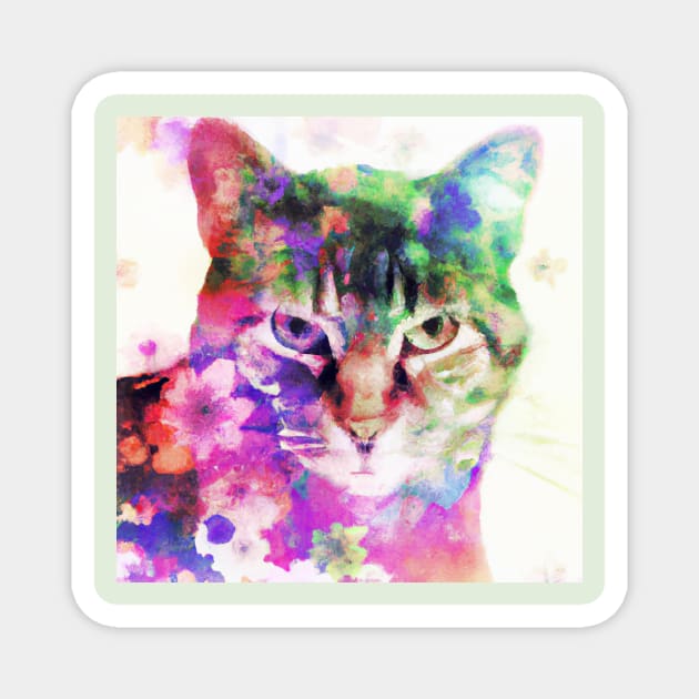 Kitty Cat Surrounded by Flowers Magnet by Star Scrunch