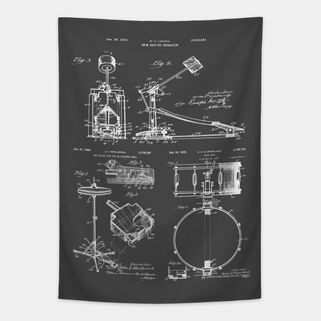 Drum Set Vintage Patent Prints Tapestry by MadebyDesign