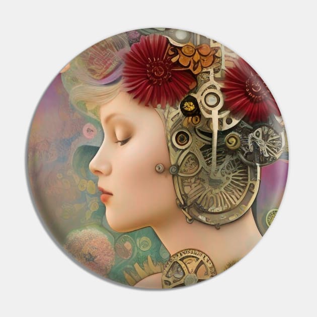 Beautiful Steampunk Girl - Victorian Flowers Roses - SP998 - Be Different - Gears and Cogs Pin by ZiolaRosa