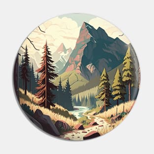 Hiking in Forest Minimal Design, Adventure Mountain Pin