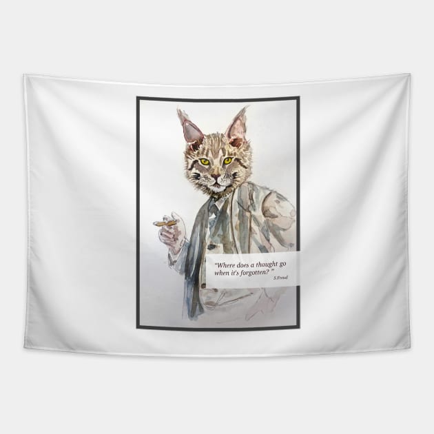 The philosopher Maine coon cat with Freud's phrase Tapestry by sinemfiit