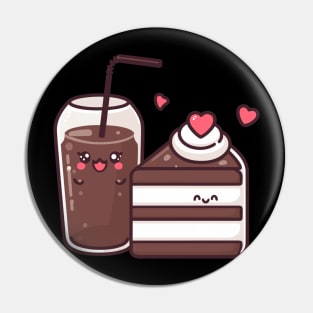 Chocolate Cake and Chocolate Milkshake Couple | Cute Kawaii Couple Design Pin