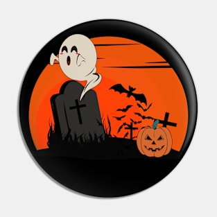 Vintage Cute Ghost and Graveyard Halloween Pin