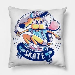 dog skater with gum Pillow