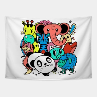 cute cartoon sketch animals Tapestry