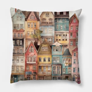 Watercolor houses I Pillow