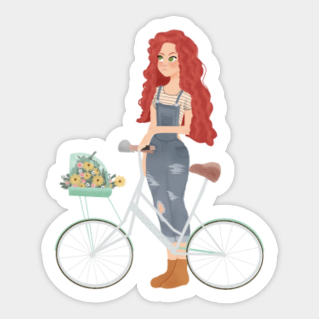 Red Hair Girl Bicycle Spring Cartoon Girls Sticker Teepublic