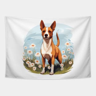 Basenji Flower Painting Cute Colorful Puppy Dog Tapestry