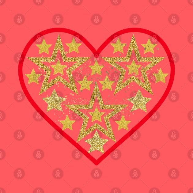 Gold stars in red heart. by Nano-none