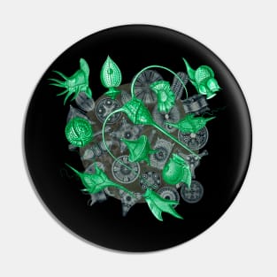 Ernst Haeckel Green Peridinea on Cerulean  Diatoms Pin