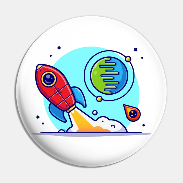 Rocket Taking Off with Planet and Meteorite Cartoon Vector Icon Illustration Pin by Catalyst Labs