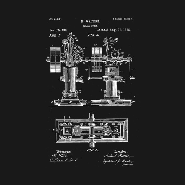 Bilge Pump Vintage Patent Hand Drawing by TheYoungDesigns