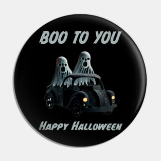 Boo to You 2 Ghosts in a Car for Halloween Parade Pin