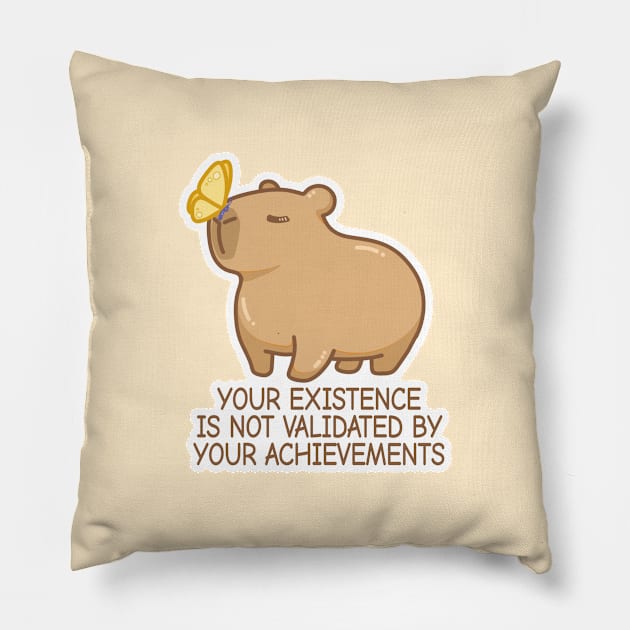 Chill Capybara Quarter Life Crisis Quote Achievement Pillow by roschea