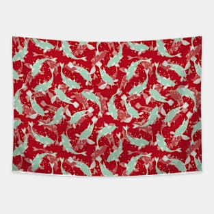 Koi Fish Seamless Patter - Red and Green Tapestry