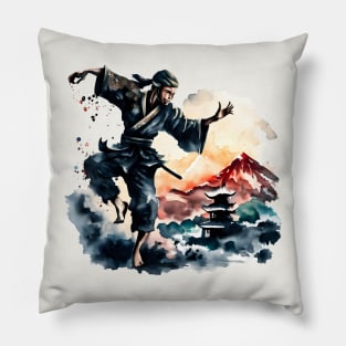 Fighting japanese ninja watercolor design Pillow