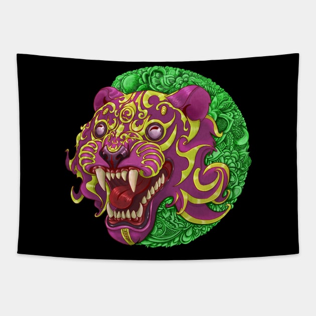 Pink Tiger Tapestry by NevermindOnArt