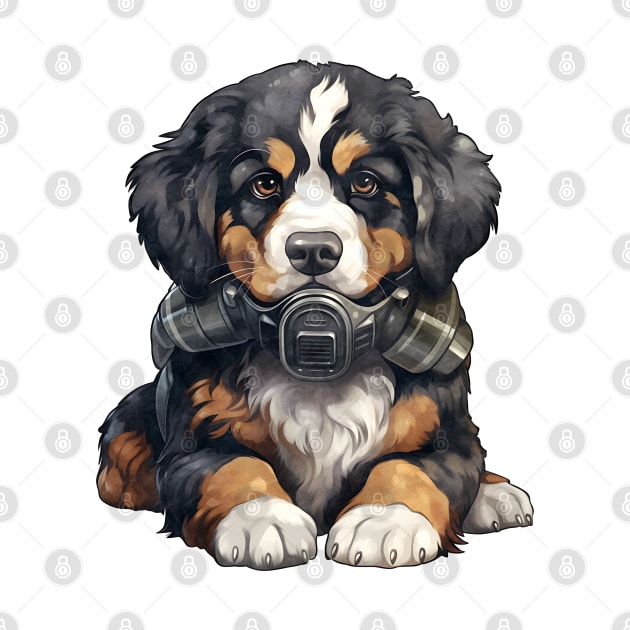 Bernese Mountain Dog Wearing Gas Mask by Chromatic Fusion Studio