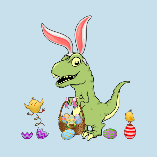 Cute Baby Dinosaur with Easter Basket and Bunny Ears T-Shirt