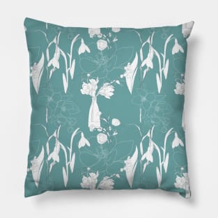 Flowers pattern with leafs in pastel color line art. Pillow