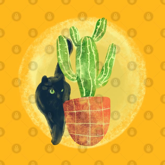 Black cat behind A cactus by Mimie20