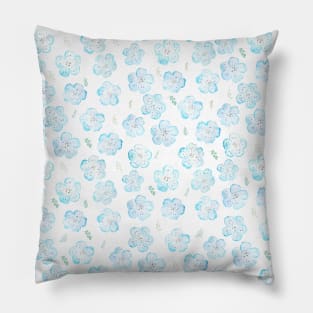 Blue Nemophila Flower and green leaf pattern Pillow