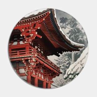 Snowy temple in Kyoto - Japanese Vintage Art Pin