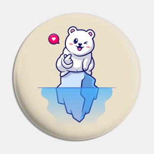 Cute Polar Bear With Love Sign On Ice Cartoon Pin