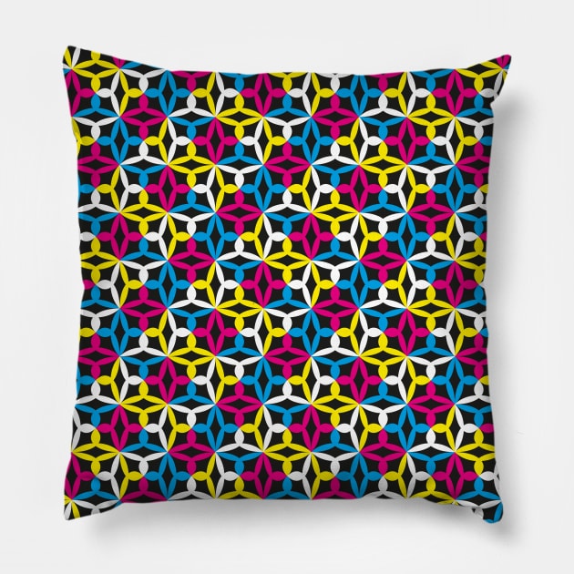 Geometric Flower Petal Pattern (CMYK Colour) Pillow by John Uttley