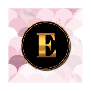 Pink Mermaid Scales, Pretty Gold Initial Monogram Letter E T-Shirt