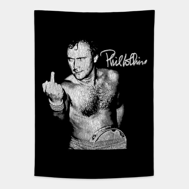 Funny Phil Collins Fan Art White Tapestry by Bingung Mikir Nama Design