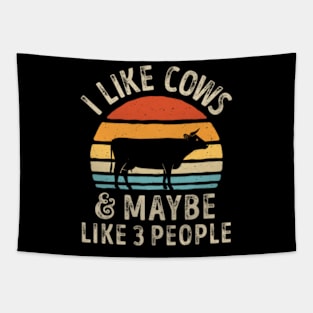 I Like Cows And Maybe Like 3 People Cow Farm Farmer Retro T-Shirt (1) Tapestry