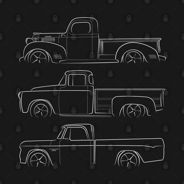 Front/profile - Evolution of the Dodge Pickup - stencil, white by mal_photography