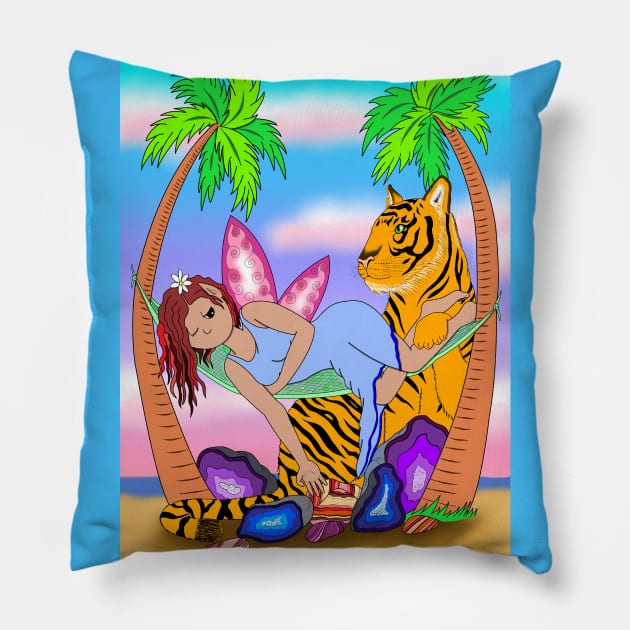 Crystal fairy and tiger friend Pillow by MelanieJeyakkumar