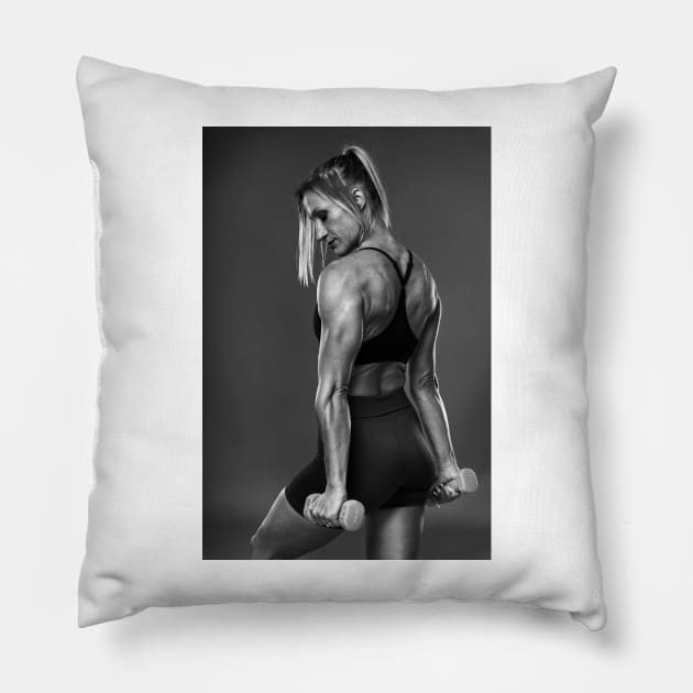 Female bodybuilder working out, black and white Pillow by naturalis