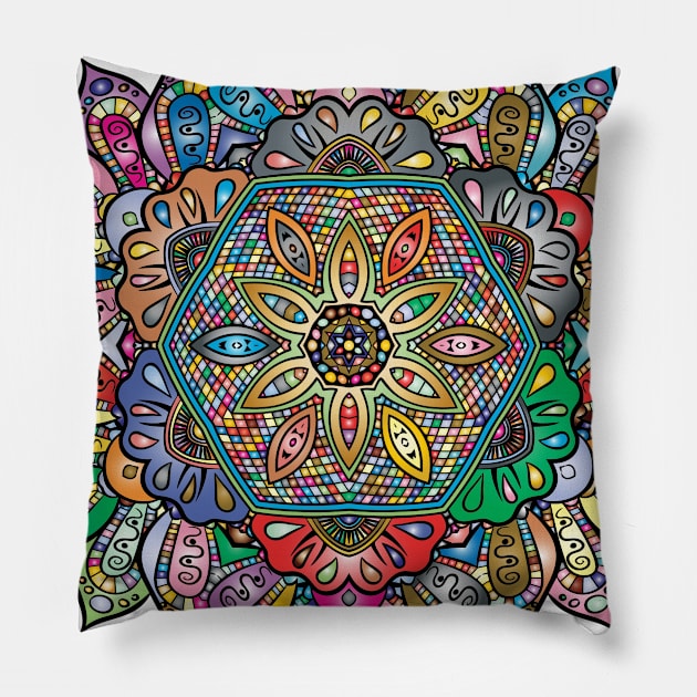 Mandala design with colourful lines Pillow by Montanescu