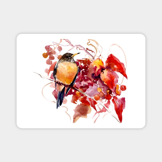 American Robin and Fall Magnet by surenart