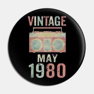 Born May 1980 Vintage Birthday Retro Ghetto Blaster Pin