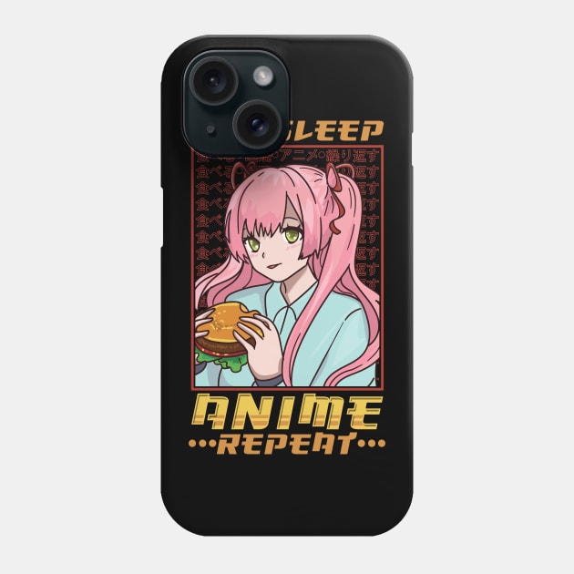 Funny Anime Obsessed Girl Eat Sleep Anime Repeat Phone Case by theperfectpresents