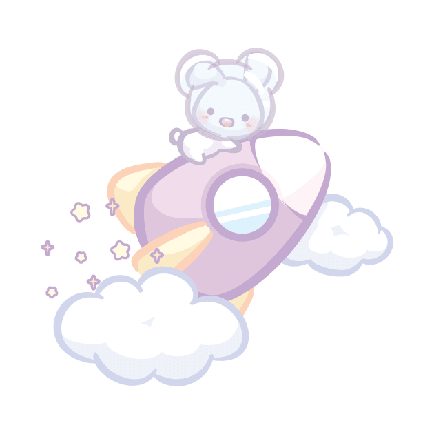 Fluffy Bunny Astronaut above Clouds and Moon by cSprinkleArt