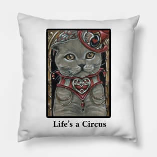 Circus Cat - Scottish Fold Cat - Life is a Circus - Black Outlined Version Pillow