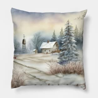 Chritsmas Snow Winter Watercolor Landscapes series 4 Pillow