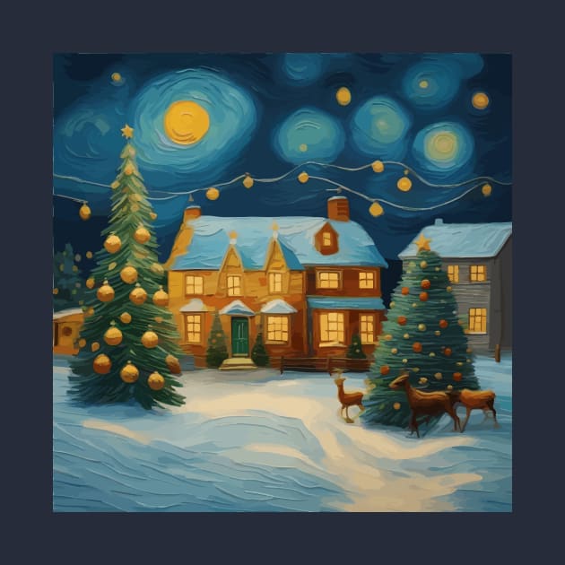 Festive Christmas Landscape with Van Gogh Starry Night Influence by bragova