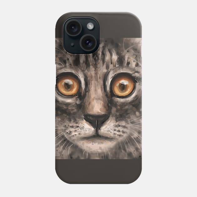 Close Up Painting of a Gray Kitten Face with It's Big Orange Eyes Phone Case by ibadishi