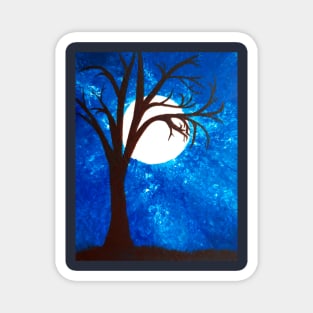 A moonlit blue nightsky in winter bare tree spooky eerie Magnet