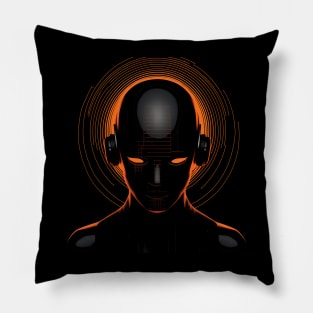 Futuristic techno cyborg - retro orange Pillow